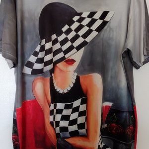 Women Fashion Plus size  T-shirt - Lady with the brim hat